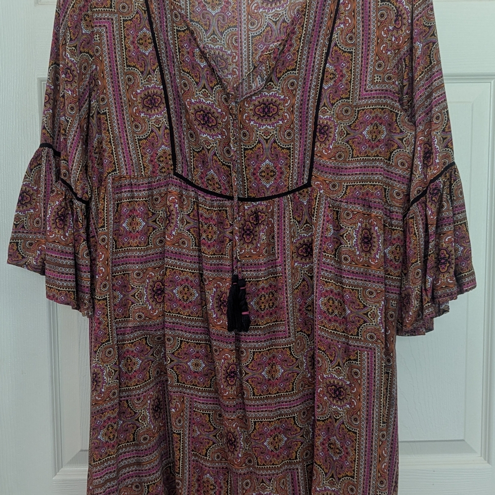 World Market Paisley Long Drop Tail Tunic with Tassels L/XL